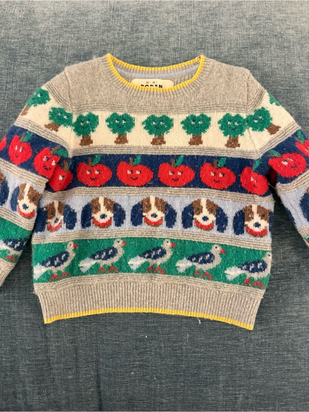 Children's Mini Boden, Apple & Dog Pattern Knit Sweater - Multicolor
